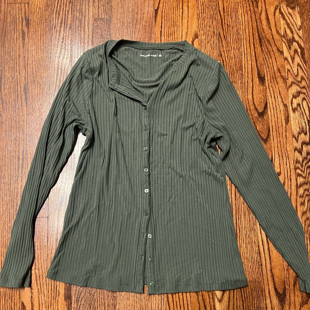 Abercrombie & Fitch Dark Green Ribbed Button-Down Shirt